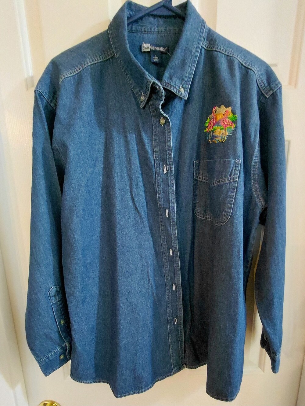 Blue Generation Denim Button-Up Shirt in Blue with Embroidered Patch